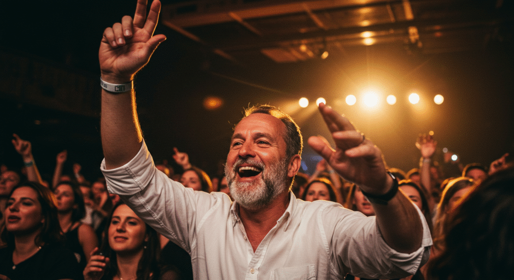 Happy man at a concert