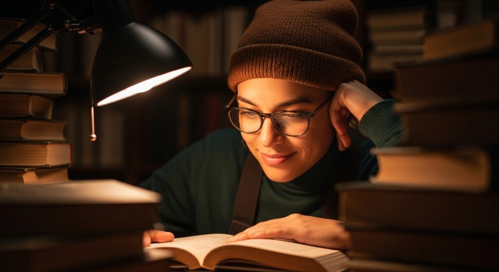 person studying and smiling